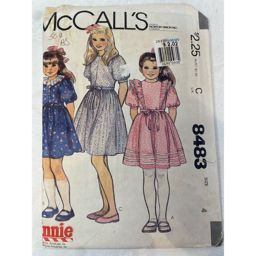 1982 Vintage McCall's Annie 80's Sewing Pattern Girls Dresses sz 4